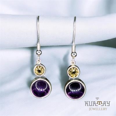AMETHYST and CITRINE GEMSTONE 925 STERLING SILVER EARRINGS