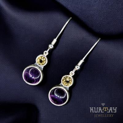 AMETHYST and CITRINE GEMSTONE 925 STERLING SILVER EARRINGS