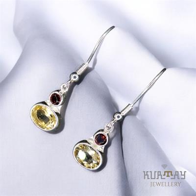 CITRINE and GARNET GEMSTONE 925 STERLING SILVER EARRINGS