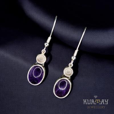 AMETHYST and OPAL GEMSTONE 925 STERLING SILVER EARRINGS
