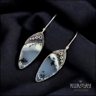 DENDRITIC AGATE GEMSTONE 925 STERLING SILVER EARRINGS