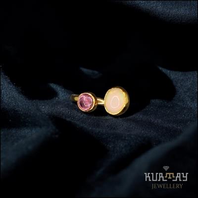 GARNET and OPAL GEMSTONE 22K GOLD-PLATED 925 STERLING SILVER RING