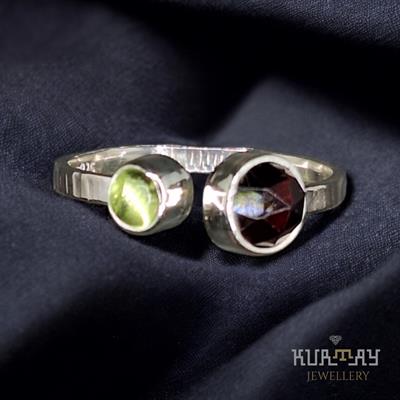 GARNET and PERIDOT GEMSTONE 925 STERLING SILVER RING