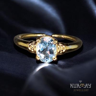 BLUE TOPAZ GEMSTONE 22K GOLD-PLATED 925 STERLING SILVER RING