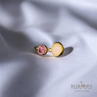 GARNET and OPAL GEMSTONE 22K GOLD-PLATED 925 STERLING SILVER RING