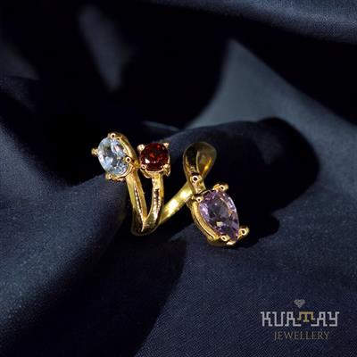 AMETHYST, GARNET and BLUE TOPAZ GEMSTONE 22K GOLD-PLATED 925 STERLING SILVER RING