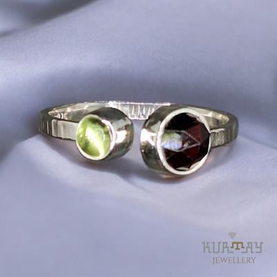 GARNET and PERIDOT GEMSTONE 925 STERLING SILVER RING