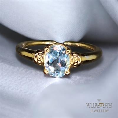 BLUE TOPAZ GEMSTONE 22K GOLD-PLATED 925 STERLING SILVER RING
