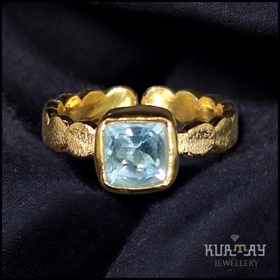 BLUE TOPAZ GEMSTONE 22K GOLD-PLATED 925 STERLING SILVER RING
