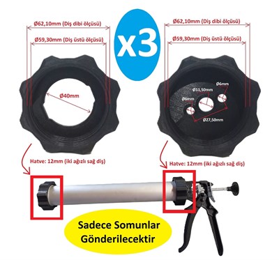 Sosis Silikon Tabancası Ön ve Arka Somun 3 Takım
