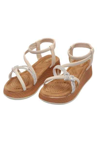 Celira Akç A32 Krem Taşlı Kadın Sandalet Ayakkabı