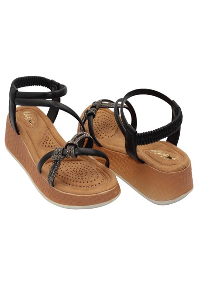 Celira Akç A32 Siyah Taşlı Kadın Sandalet Ayakkabı