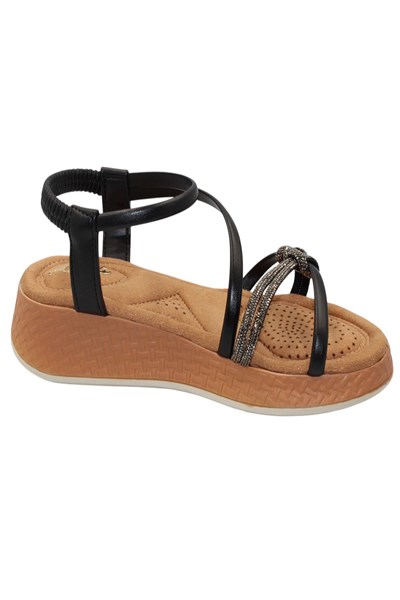 Celira Akç A32 Siyah Taşlı Kadın Sandalet Ayakkabı