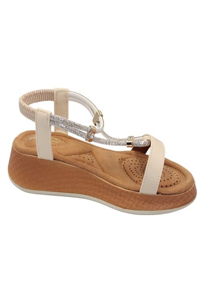 Celira Akç A33 Krem Taşlı Kadın Sandalet Ayakkabı