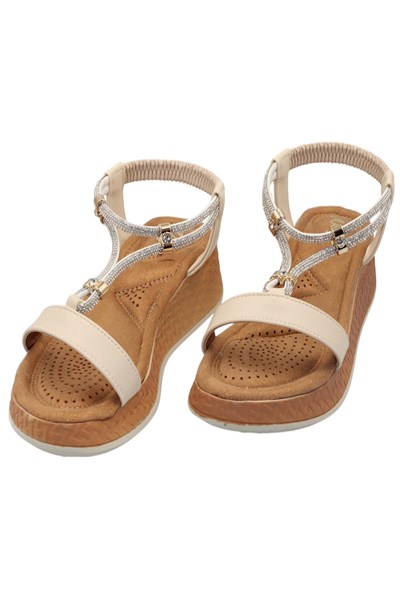 Celira Akç A33 Krem Taşlı Kadın Sandalet Ayakkabı