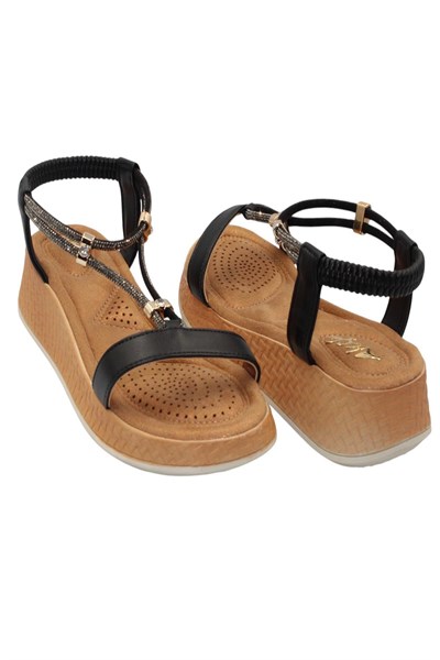 Celira Akç A33 Siyah Taşlı Kadın Sandalet Ayakkabı