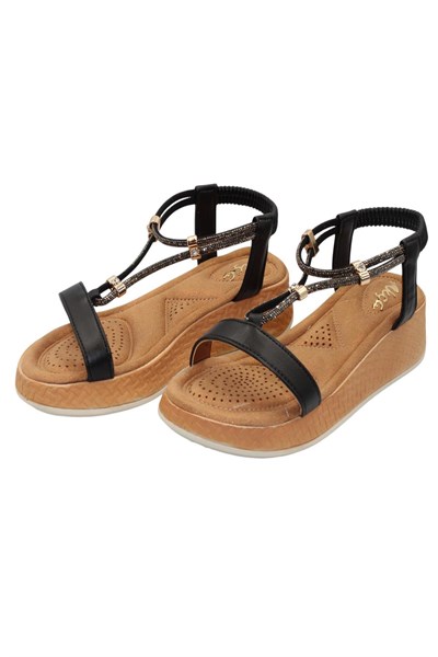 Celira Akç A33 Siyah Taşlı Kadın Sandalet Ayakkabı