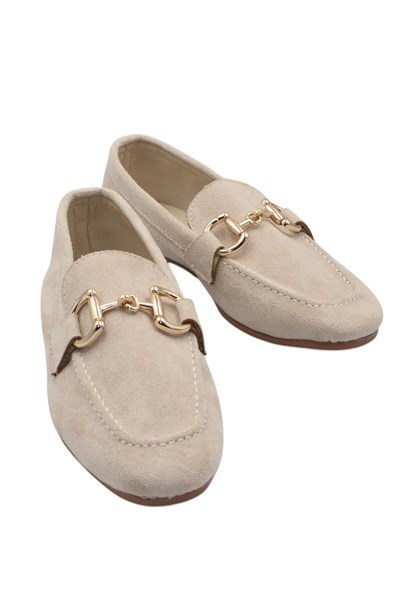 Celira Bej Kadın Tokalı Günlük Süet Babet Ayakkabı