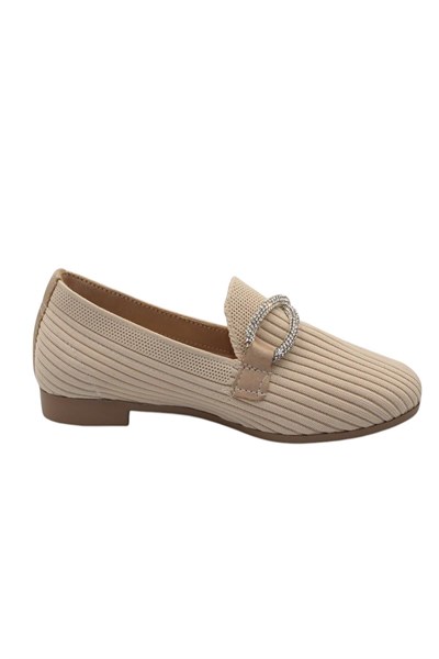 Celira Bej Triko Taşlı Kadın Topuklu Babet Ayakkabı