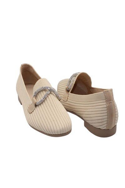 Celira Bej Triko Taşlı Kadın Topuklu Babet Ayakkabı