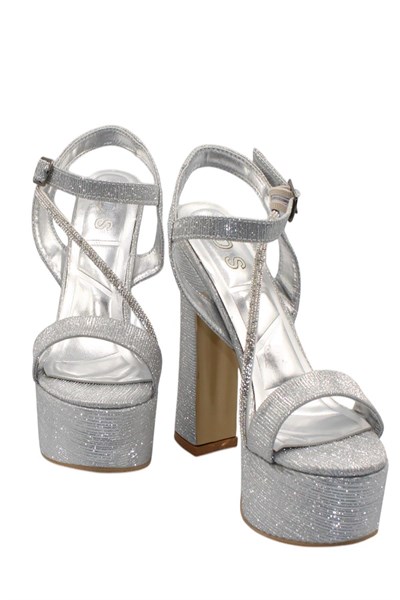 Celira Gümüş Kadın Çizgili Platform Topuklu Ayakkabı