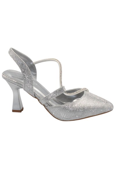 Celira Gümüş Taşlı Kadın 8 Cm Topuklu Ayakkabı
