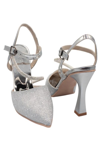 Celira Gümüş Taşlı Simli Klasik Topuk Kadın Ayakkabı