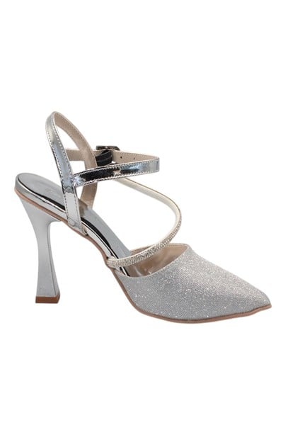 Celira Gümüş Taşlı Simli Klasik Topuk Kadın Ayakkabı