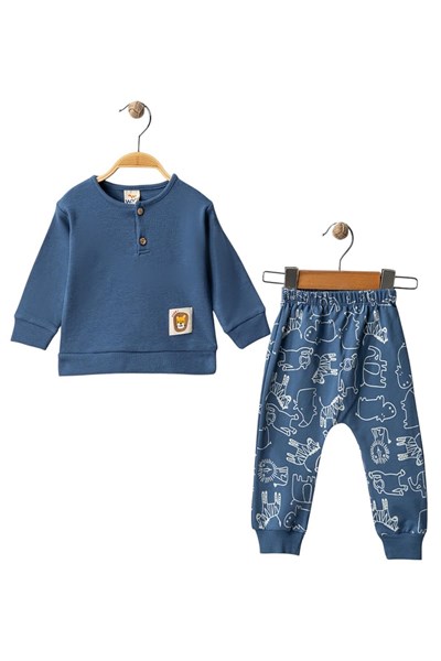Celira İndigo Altı Baskılı Aslan Armalı Erkek Bebek Takım