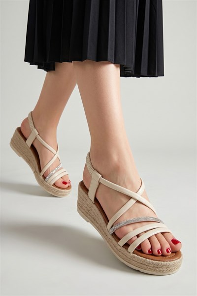 Celira Krb H41 Bej Biyeli Kadın Sandalet Ayakkabı