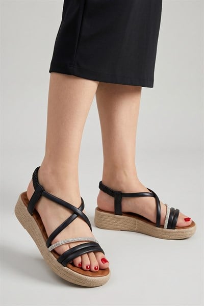 Celira Krb H41 Siyah Biyeli Kadın Sandalet Ayakkabı