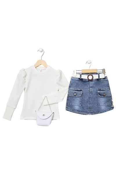 Celira Mavi Kot Şort Etek Kazayağı Kız Çocuk Takım 1025