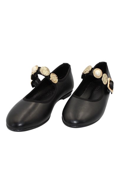 Celira Siyah Cilt Tokalı Bantlı Günlük Babet Ayakkabı