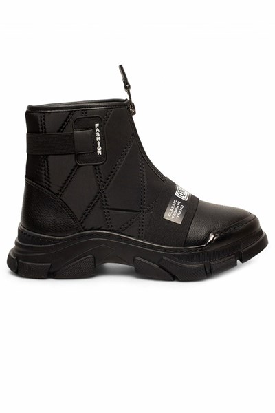 Celira Siyah Fermuarlı Paraşüt Termal Kürklü Kadın Bot
