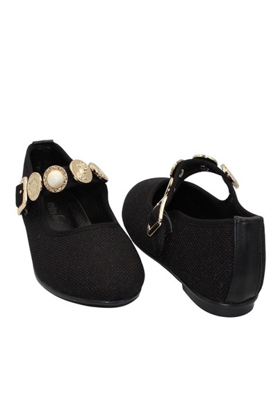 Celira Siyah Kumaş Tokalı Bantlı Günlük Babet Ayakkabı