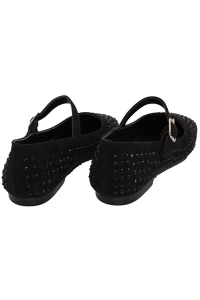 Celira Siyah Süet Tokalı Bantlı Taşlı Babet Ayakkabı