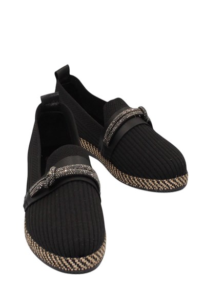 Celira Siyah Triko Taşlı Kadın Günlük Babet Ayakkabı