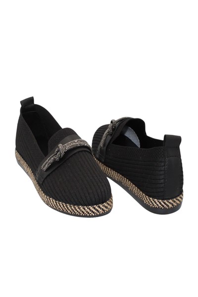 Celira Siyah Triko Taşlı Kadın Günlük Babet Ayakkabı