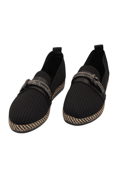 Celira Siyah Triko Taşlı Kadın Günlük Babet Ayakkabı