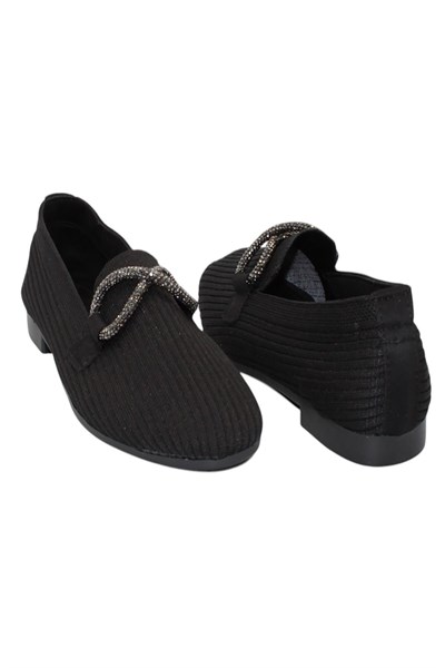 Celira Siyah Triko Taşlı Kadın Topuklu Babet Ayakkabı