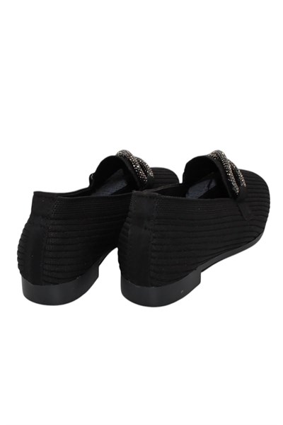 Celira Siyah Triko Taşlı Kadın Topuklu Babet Ayakkabı