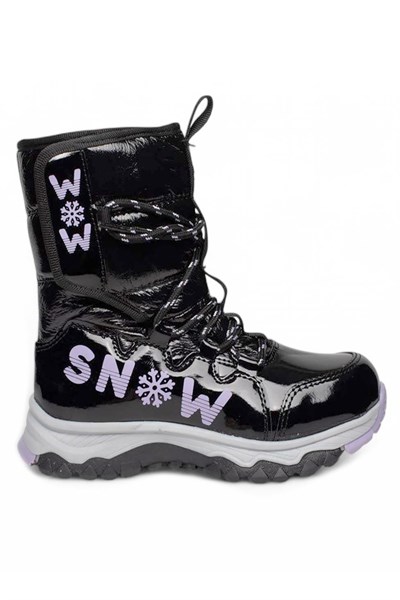 Celira Snw Siyah Lila Suya Dayanıklı Kaymaz Kız Çocuk Kar Botu