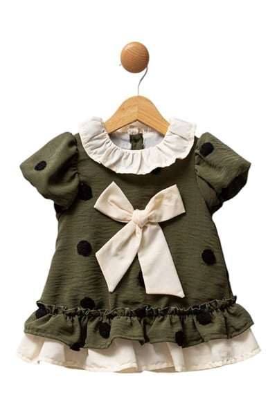 Celira Yeşil Bebek Elbise Puantiyeli Fiyonk Detaylı 3-18 Ay