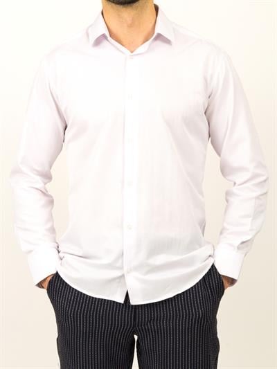 APT PRESTIGE Erkek Beyaz Slim Fit Armürlü Gömlek 