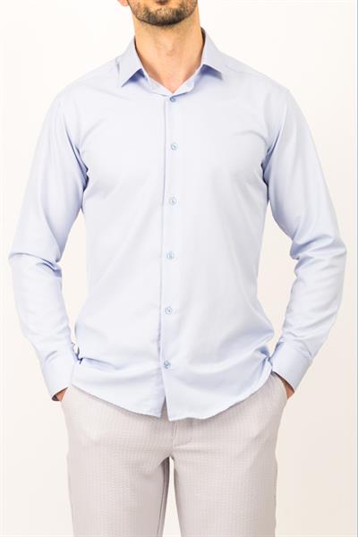 APT PRESTIGE Erkek Buz Mavi Slim Fit Armürlü Gömlek 