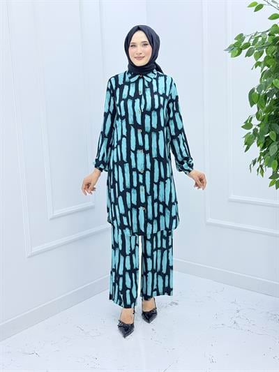 0372 BURCU PANTOLONLU VİSKON KUMAŞ TAKIM TURKUAZ