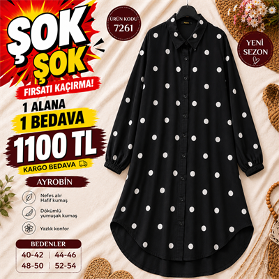 1 ALANA 1 BEDAVA 1100 TL KARGO BEDAVA AYROBİN KUMAŞ GÖMLEK TUNİK SİYAH 