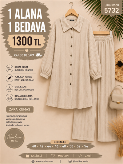 1 ALANA 1 BEDAVA 1300 TL KARGO BEDAVA ZARA KUMAŞ PANTOLONLU TAKIM TAŞ 