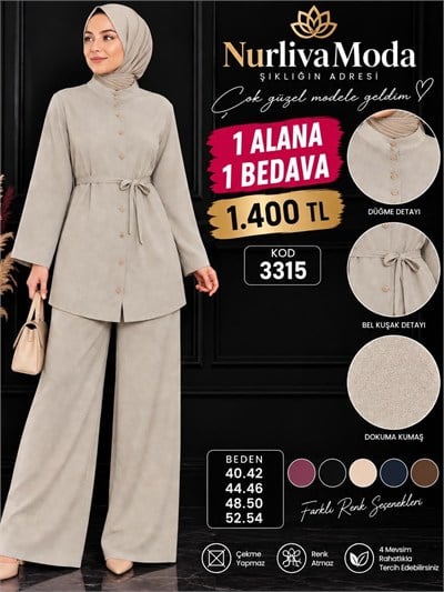 1 ALANA 1 BEDAVA  1400 TL KARGO BEDAVA BOYDAN DÜĞMELİ PANTOLONLU TAKIM  TAŞ 