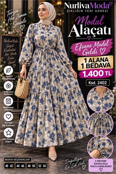 1 ALANA 1 BEDAVA 1400 TL KARGO BEDAVA  BELDEN BAĞLAMALI ALAÇATI  ELBİSE MAVİ 